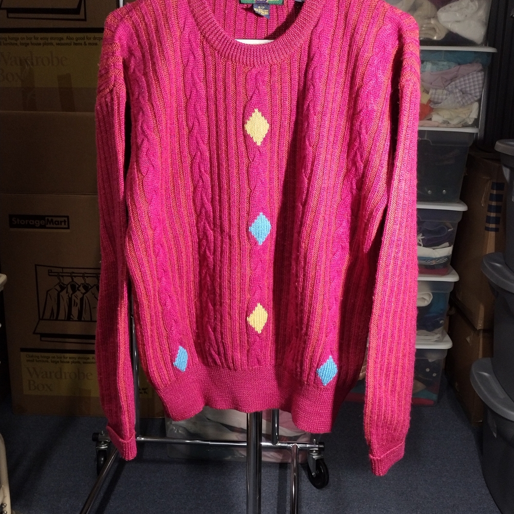 Alexander Julian Vibrant Pink Sweater with Colorful Diamond Details